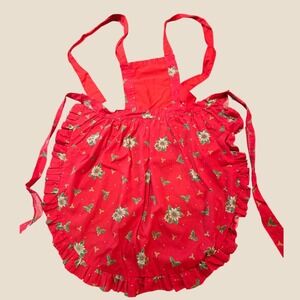 Vintage Unbranded Christmas Bib Apron Red Poinsettia Ruffle